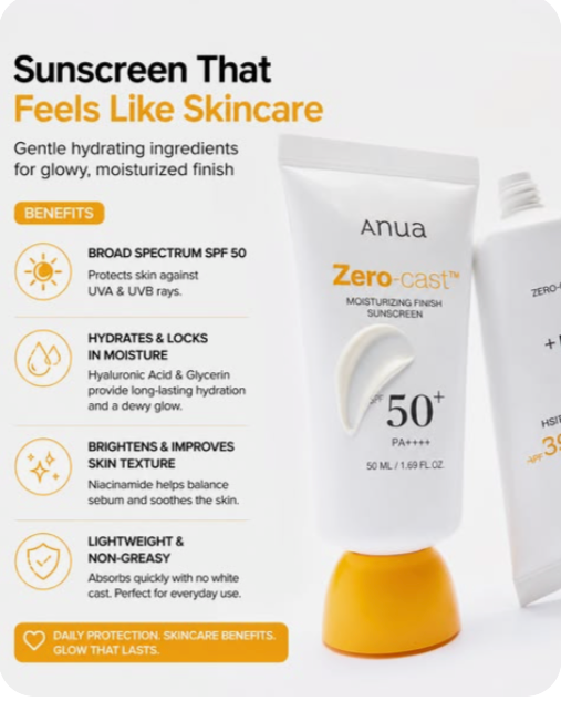 Anua Zero-Cast Moisturizing Sunscreen SPF 50 PA++++