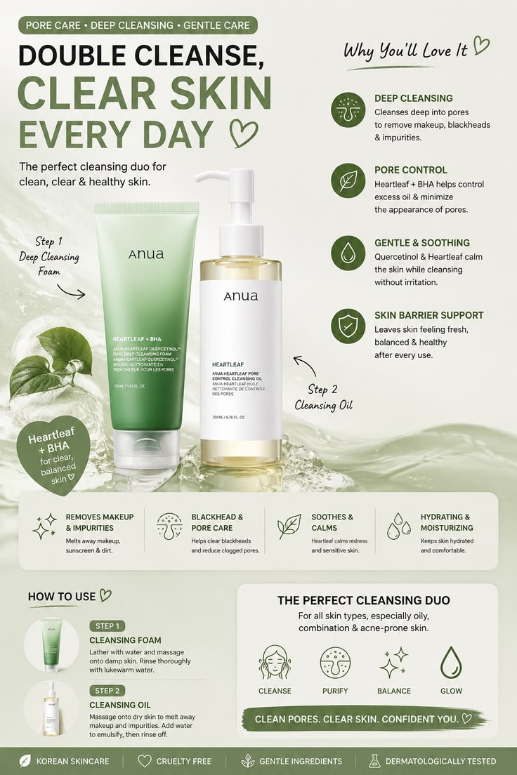 ANUA Heartleaf Double Cleansing Duo – Cleansing Oil + Foaming Cleanser