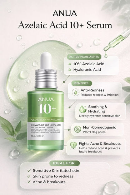 ANUA Azelaic Acid 10 Hyaluron Redness Soothing Serum – 30ml