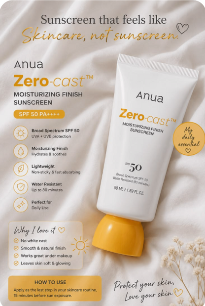 Anua Zero-Cast Moisturizing Sunscreen SPF 50 PA++++