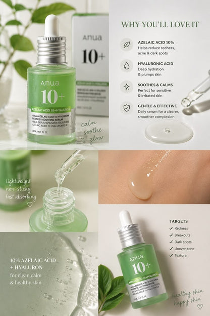 ANUA Azelaic Acid 10 Hyaluron Redness Soothing Serum – 30ml